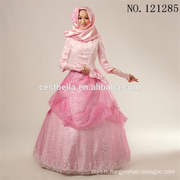 2016 Fashional islamic musulman hijab robe de mariée rose